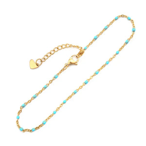 Stainless Steel Anklet Enamel Multicolor On Foot Ankle Bracelet 23cm Long
