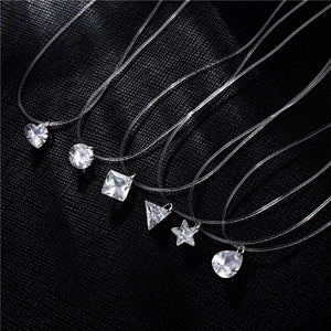 Invisible Fishing Line Necklace Rhinestone Pendant Zircon Choker Gift