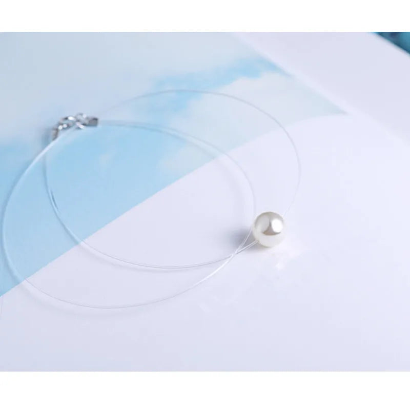 Invisible Fishing Line Necklace Rhinestone Pendant Zircon Choker Gift