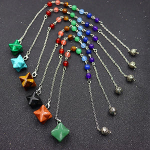 Natural Amethysts Pink Crystal Stone Merkaba 7 Chakra Pendulum