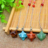 Natural Amethysts Pink Crystal Stone Merkaba 7 Chakra Pendulum