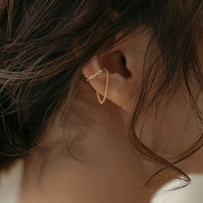PC Punk Ear Clip Long Tassel Earrings for Women Zircon Ear Cuff
