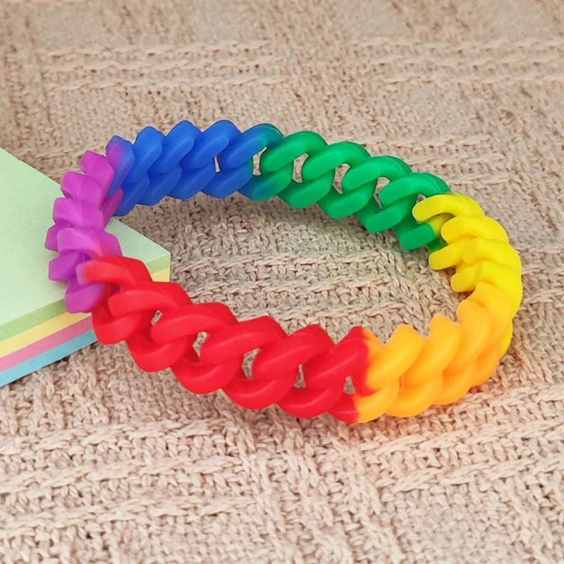 Rainbow Silicone Bracelets Elastic Rubber Wristband Unisex Jewelry