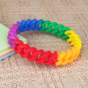 Rainbow Silicone Bracelets Elastic Rubber Wristband Unisex Jewelry
