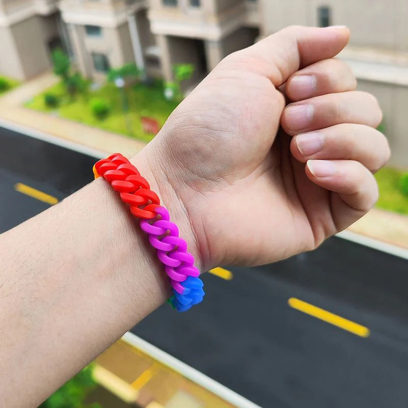Rainbow Silicone Bracelets Elastic Rubber Wristband Unisex Jewelry