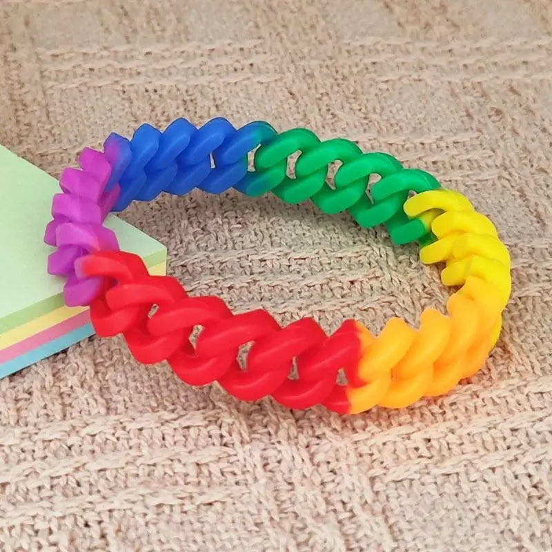 Rainbow Silicone Bracelets Elastic Rubber Wristband Unisex Jewelry