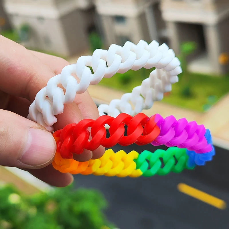 Rainbow Silicone Bracelets Elastic Rubber Wristband Unisex Jewelry