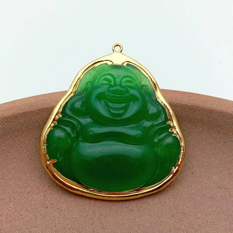 Religious Green Agate Buddha Pendant Set