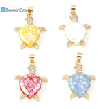 PC Shell & Copper Ocean Jewelry Charms Turtle Pendants Multicolor CZ 3.1cm