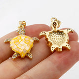 PC Shell & Copper Ocean Jewelry Charms Turtle Pendants Multicolor CZ 3.1cm