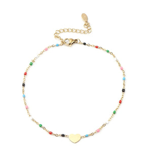 Heart Enamel Multicolor Anklet Stainless Steel 23cm
