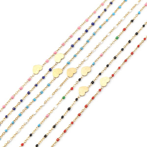 Heart Enamel Multicolor Anklet Stainless Steel 23cm