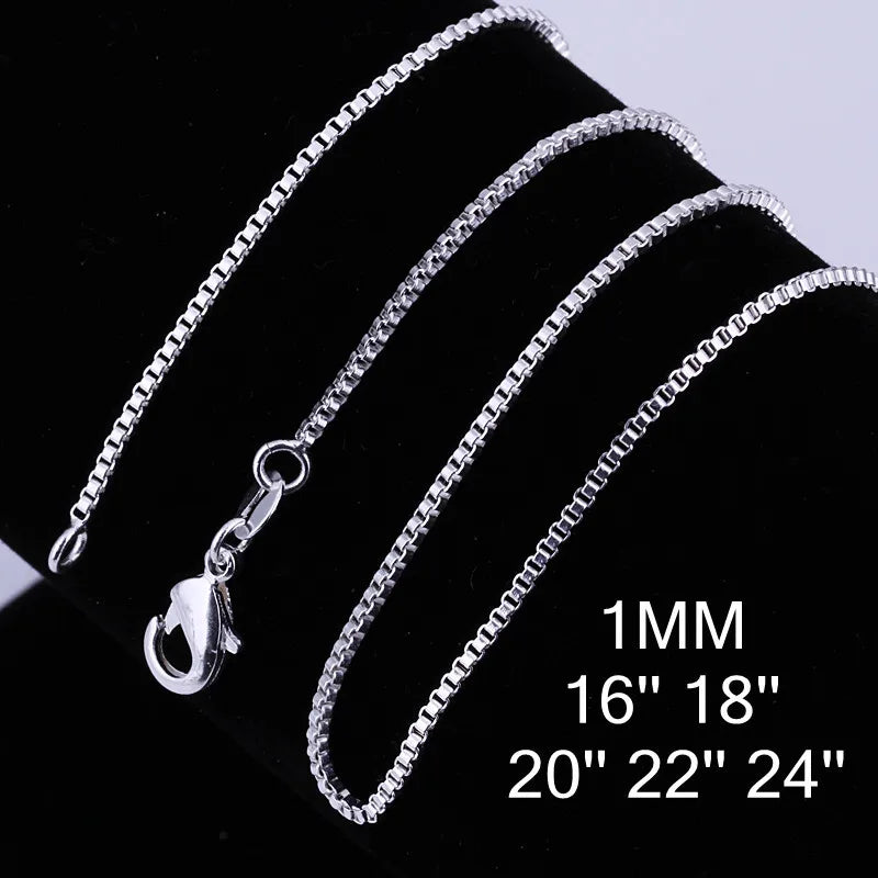 925 Sterling Silver 1MM Box Chain Necklace Clavicle Jewelry