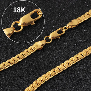 18K Plated Flat Side 5mm Necklace For Women and Men Jewelry