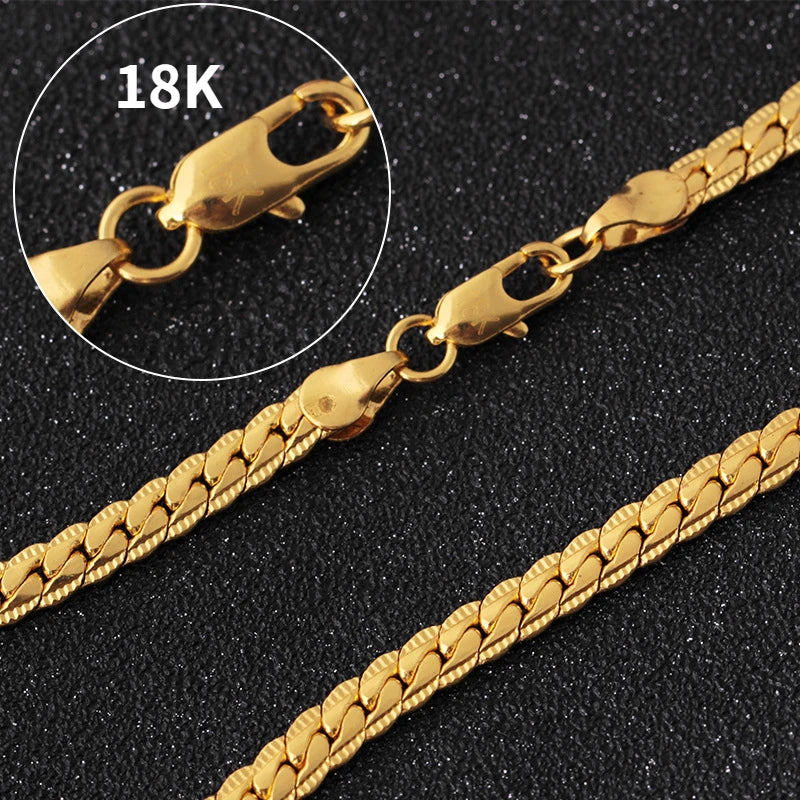 18K Plated Flat Side 5mm Necklace For Women and Men Jewelry