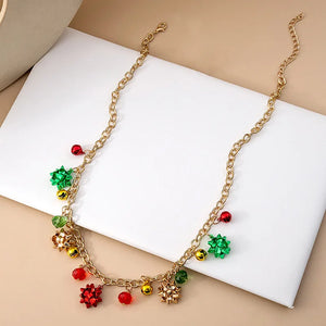 Alloy Chain Christmas Necklace Xmas Jingle Bell Necklace Present Bow Pendant