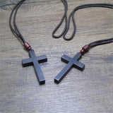 Sandalwood Ebony Cross Necklace Men Women Choker Bijou Male Wood Rope