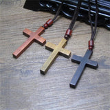 Sandalwood Ebony Cross Necklace Men Women Choker Bijou Male Wood Rope