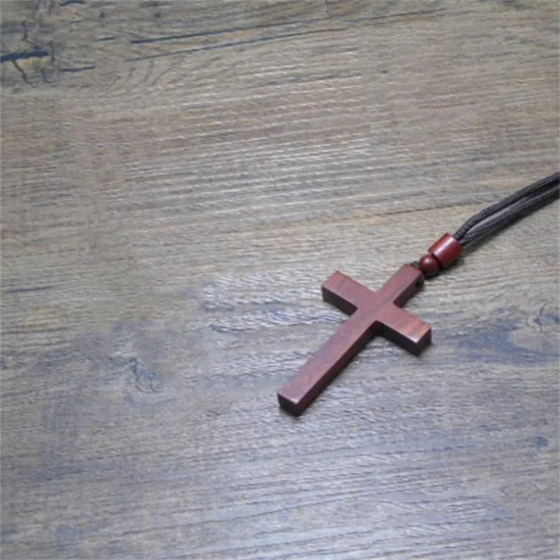 Sandalwood Ebony Cross Necklace Men Women Choker Bijou Male Wood Rope