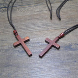 Sandalwood Ebony Cross Necklace Men Women Choker Bijou Male Wood Rope