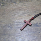 Sandalwood Ebony Cross Necklace Men Women Choker Bijou Male Wood Rope