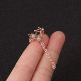 Leaf CZ Pendant Ear Cuff Clip Earrings, No Piercing, Women Men, Long Chain