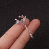 Leaf CZ Pendant Ear Cuff Clip Earrings, No Piercing, Women Men, Long Chain