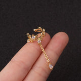 Leaf CZ Pendant Ear Cuff Clip Earrings, No Piercing, Women Men, Long Chain