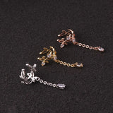 Leaf CZ Pendant Ear Cuff Clip Earrings, No Piercing, Women Men, Long Chain
