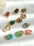 Malachite Bead Hoop Earrings for Women Stainless Steel Jewelry