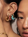 Malachite Bead Hoop Earrings for Women Stainless Steel Jewelry