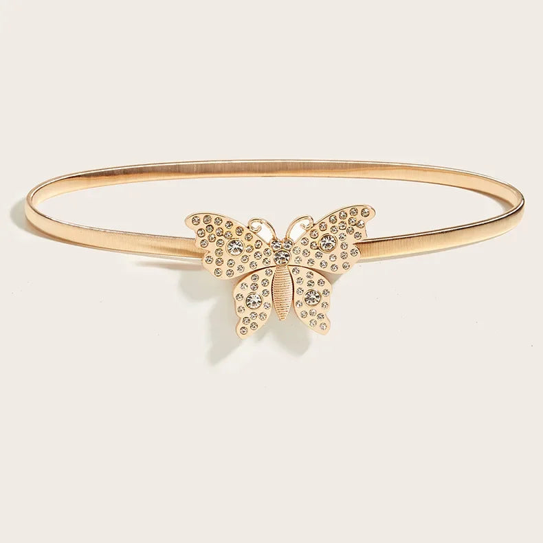 Butterfly Rose Metal Spring Y2K Waist Chain Elastic Belt