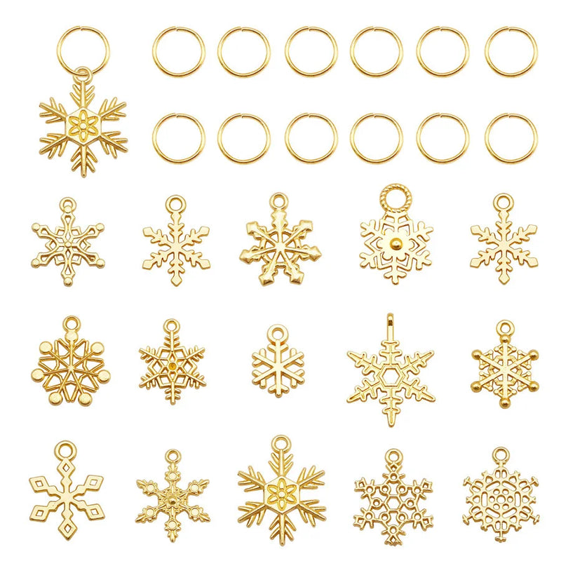 Christmas Snowflake Charms & Rings Mixed Pendant Xmas Decor Jewelry