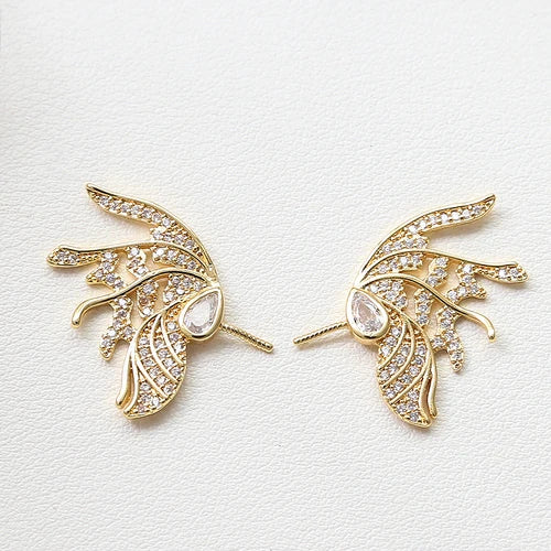 1 Pair 19 * 25mm Zircon Angel Wings Baroque Pearl Pin Accessories