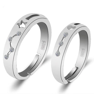 Silver Constellation Ring, Zircon Wedding Couple Rings