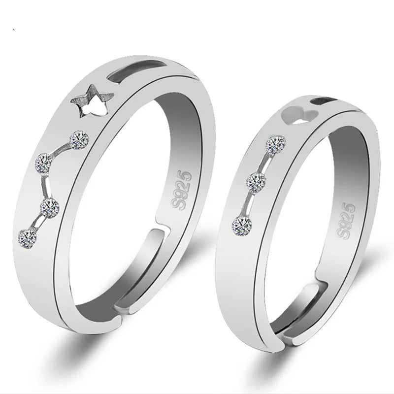 Silver Constellation Ring, Zircon Wedding Couple Rings