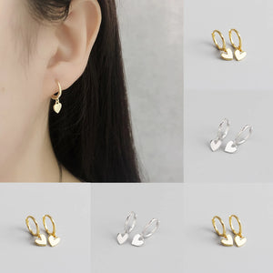 925 Silver Ins Style Hoop Earrings Multicolor Heart Pendant Jewelry