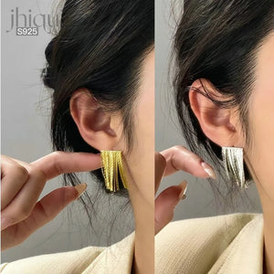 925 Sterling Silver Tassels Drop Earrings Women Fine Jewelry