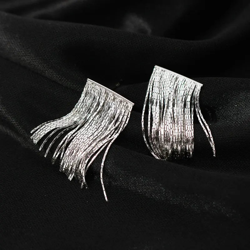 925 Sterling Silver Tassels Drop Earrings Women Fine Jewelry