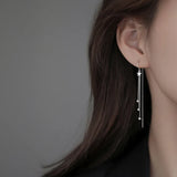 925 Silver Zircon Star Tassel Drop Earrings for Women, Girls
