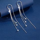925 Silver Zircon Star Tassel Drop Earrings for Women, Girls