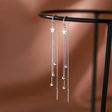 925 Silver Zircon Star Tassel Drop Earrings for Women, Girls