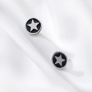 America Star Shield S925 Silver Stud Earrings for Punk Girls