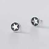 America Star Shield S925 Silver Stud Earrings for Punk Girls