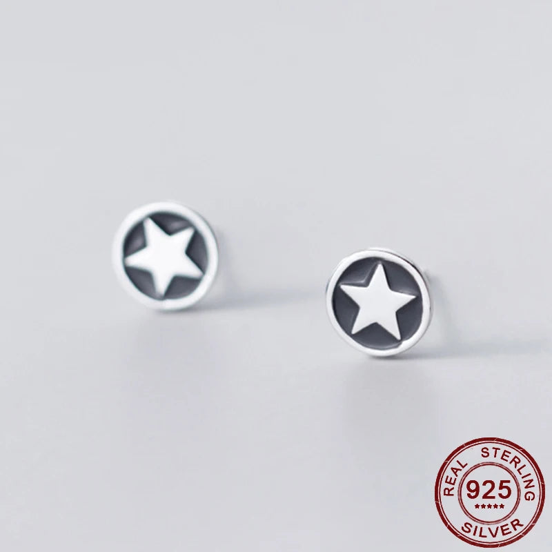 America Star Shield S925 Silver Stud Earrings for Punk Girls
