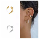 Boho Horn Croissant Stud Earrings Moon Punk Earrings for Women