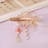 Chinese Hanfu Headdress Floral Spring Side Pin with Dangle Alloy Hair Decor