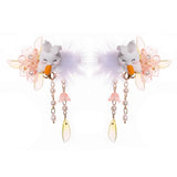 Chinese Hanfu Headdress Floral Spring Side Pin with Dangle Alloy Hair Decor