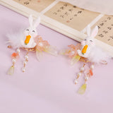 Chinese Hanfu Headdress Floral Spring Side Pin with Dangle Alloy Hair Decor