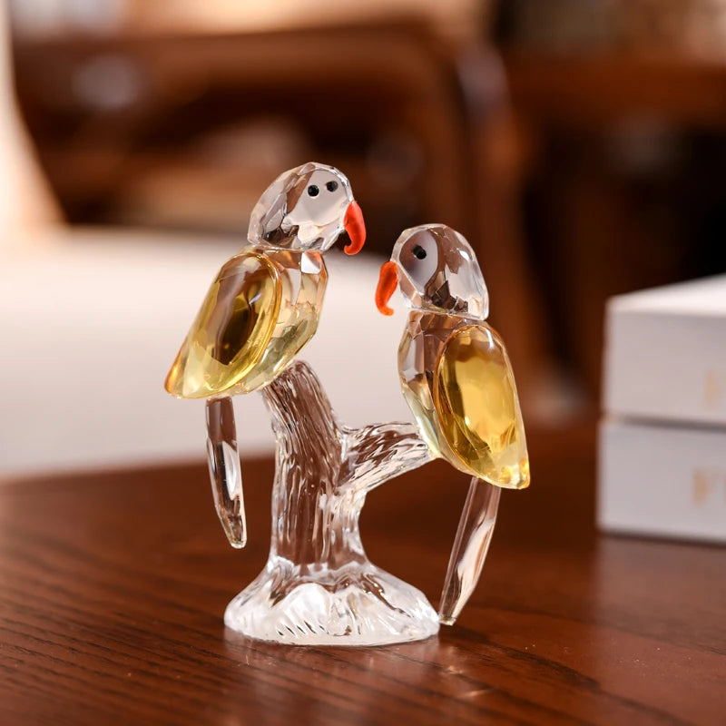 Clear Crystal Glass Parrots Home Car Decoration Ornaments